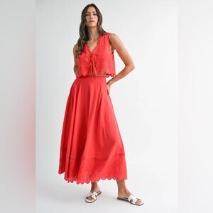 NWT Mable Red Eyelet Embroidered Set